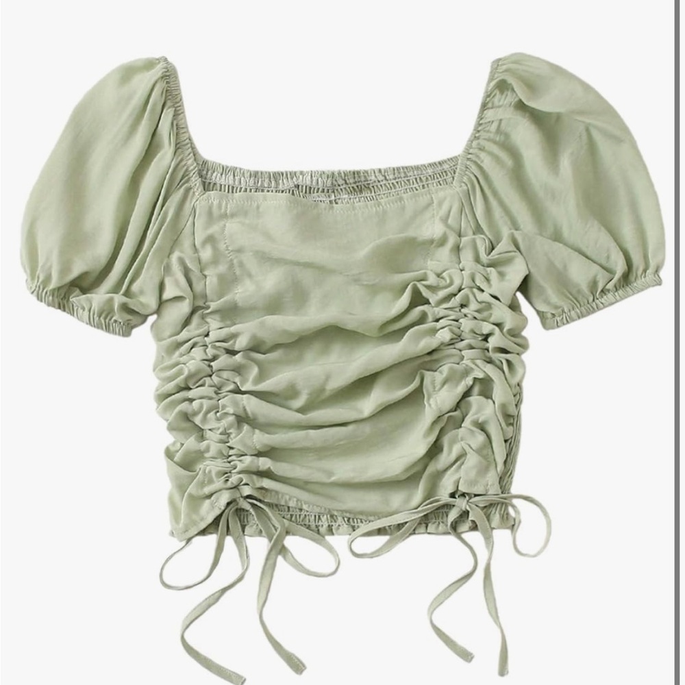 Women's Short Puff Sleeve Square Neck Crop